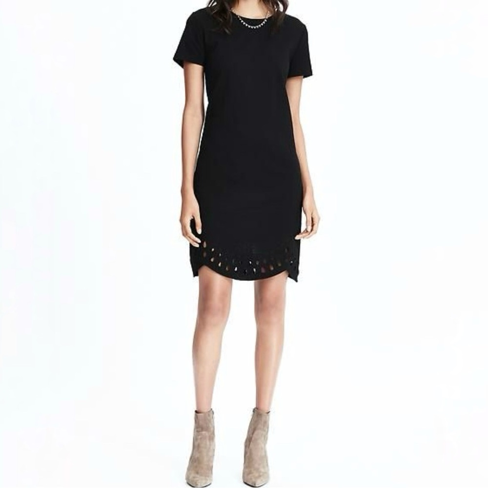 Banana Republic Black Laser Cutout Ponte Mini Dress‎ Short Sleeve Size XS